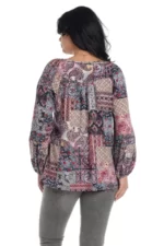 Bluza fluida, din 100% vascoza imprimata in nuante de gri si mov